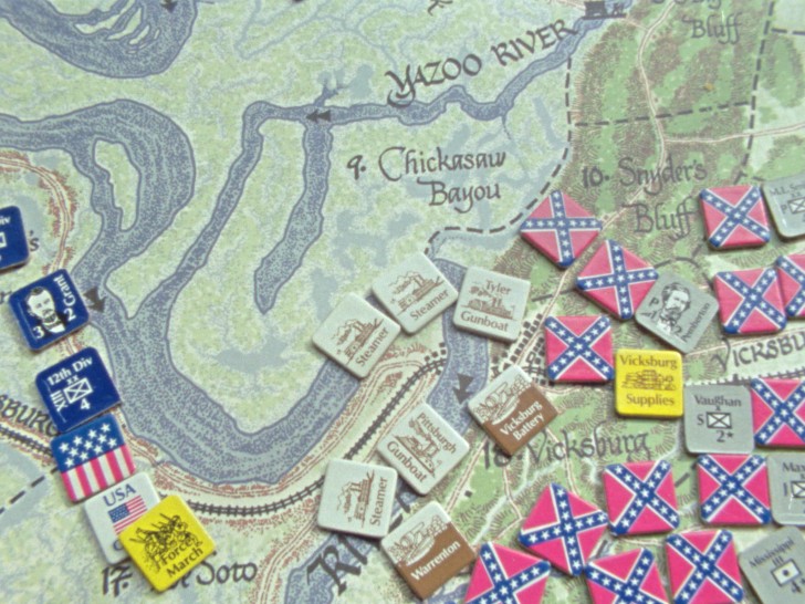 Close-up of a hex and counter Civil War board gamealr